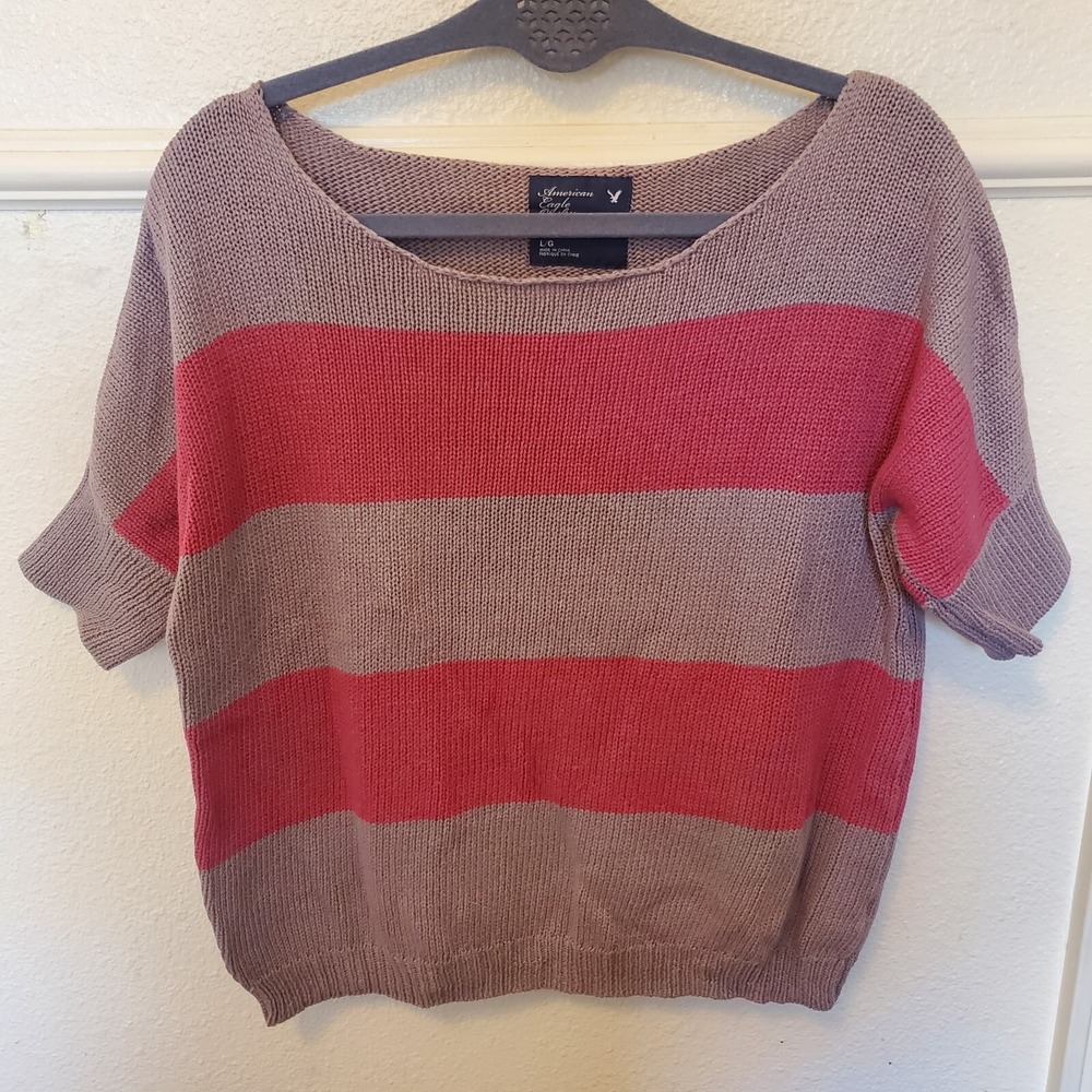American Eagle Outfitters Sweater Top Short Sleeve Knit  Alt Color Way Stripes L